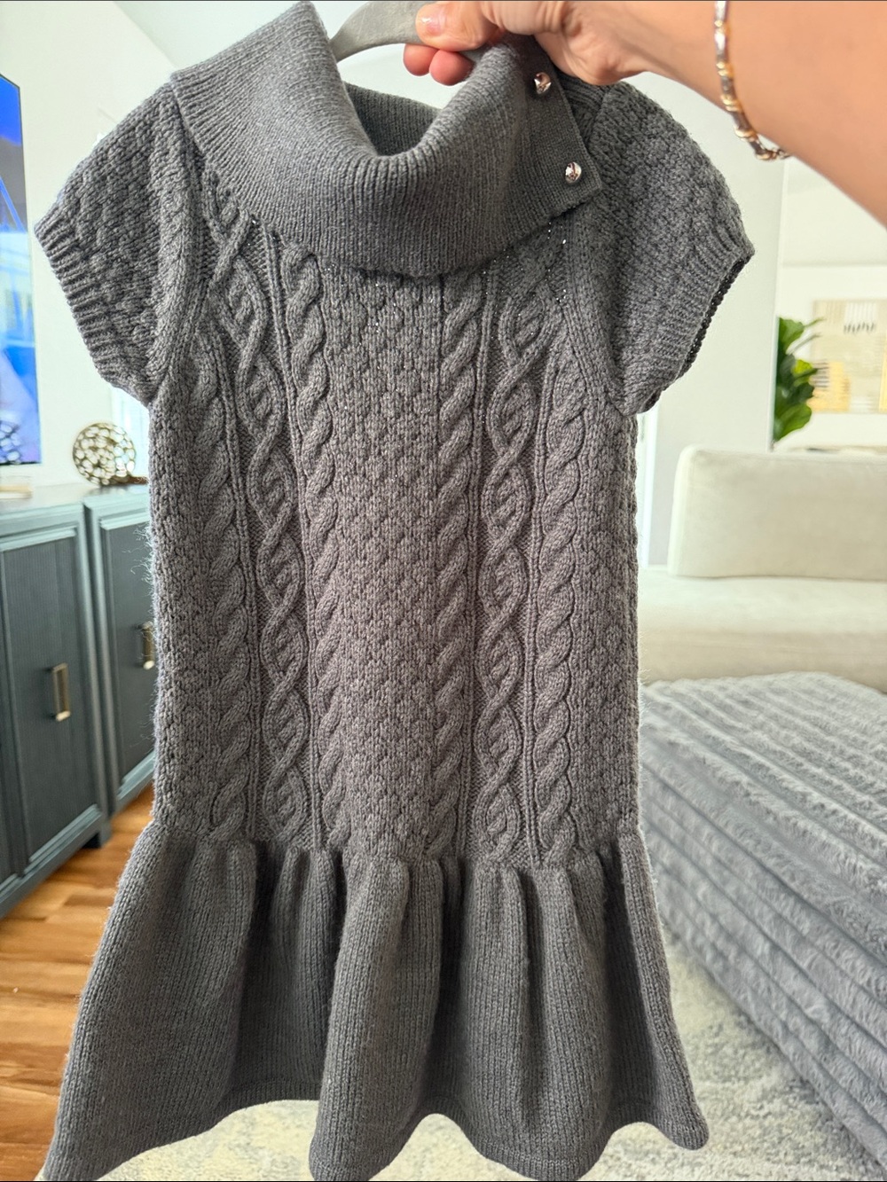 Janie and Jack Cable Knit Turtleneck Sweater Dress - Gray